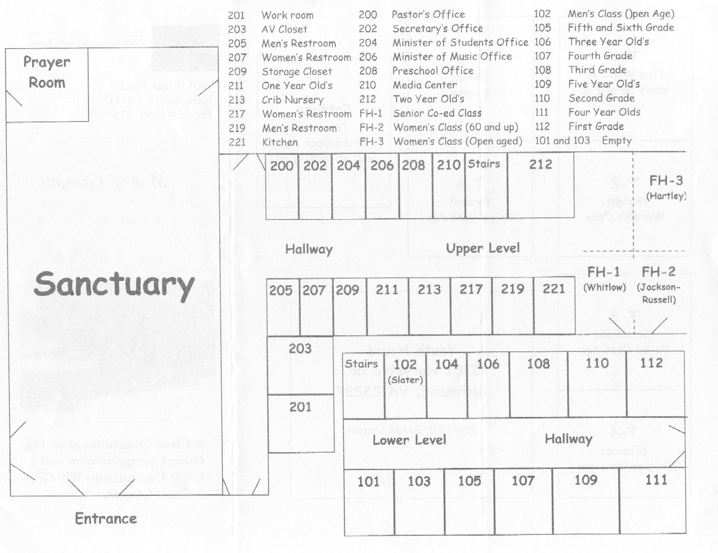 Oak Grove Baptist Church Facility Map - Main Bldg.